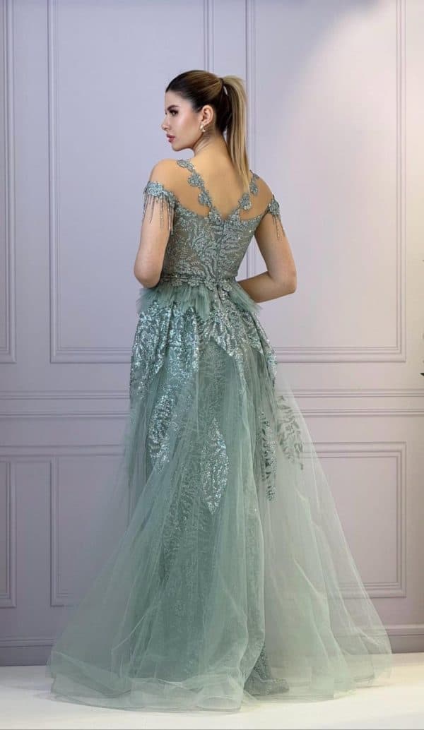 Rochie Lunga Lux Verde Menta DYA742 - imagine 4