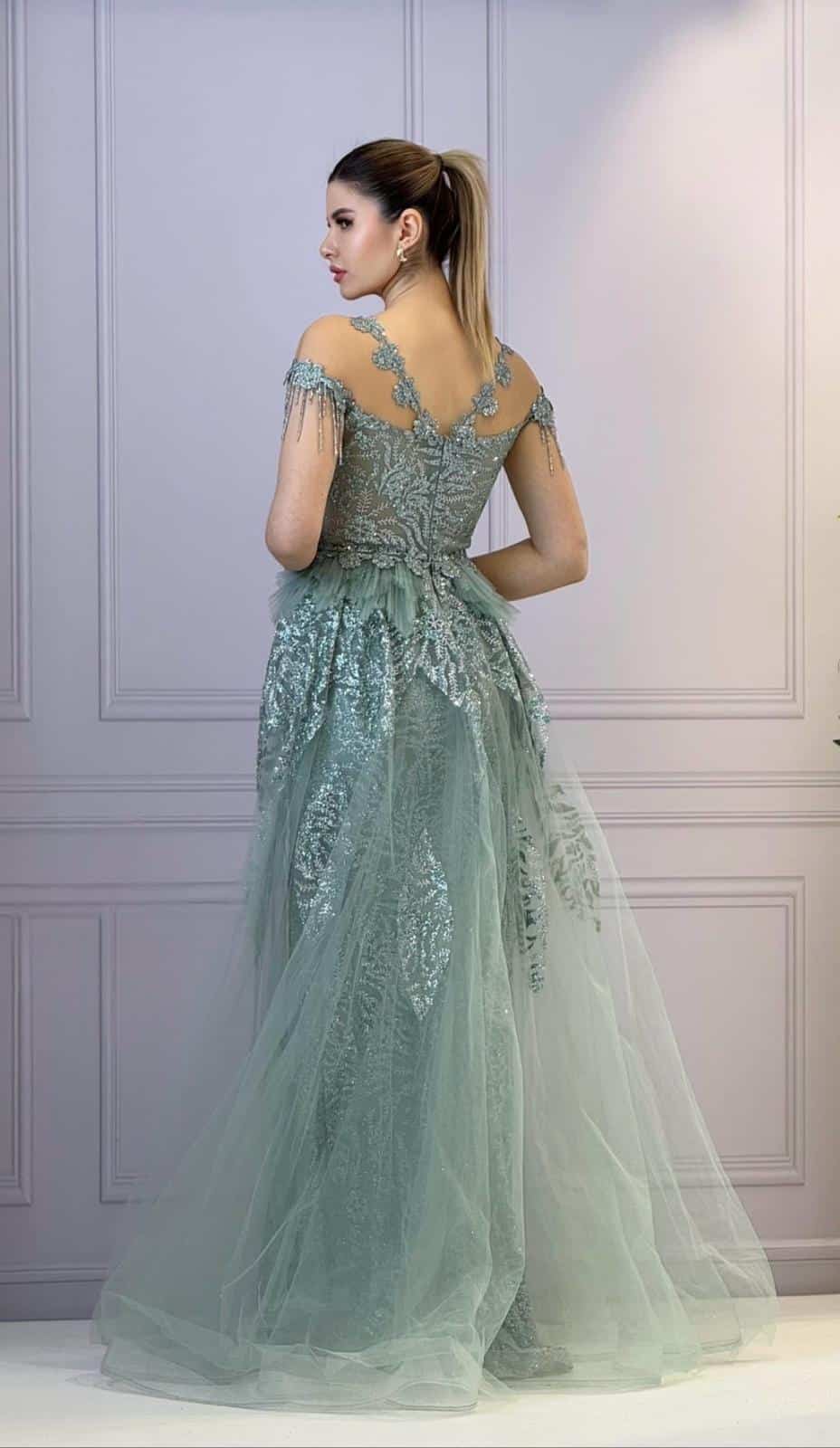 Rochie Lunga Lux Verde Menta DYA742 - imagine 4