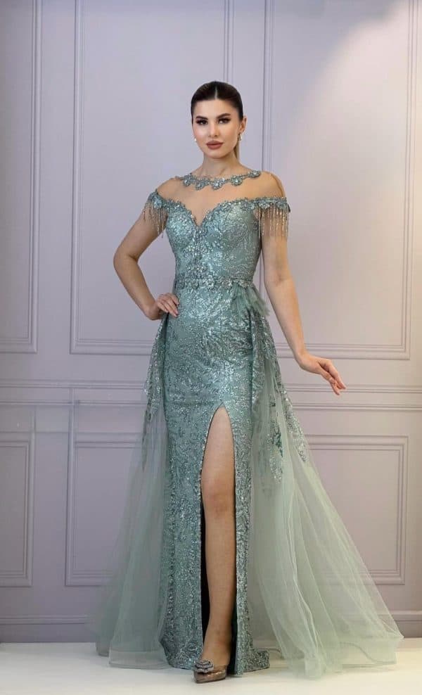 Rochie Lunga Lux Verde Menta DYA742 - imagine 3