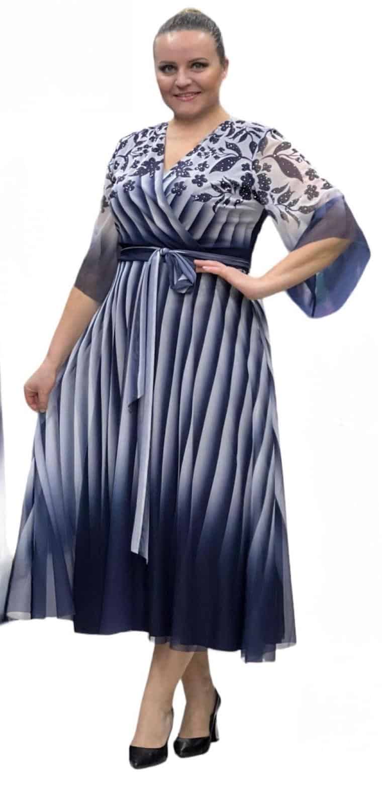 Rochie Midi Bicolor Bleumarin-Alb DYA744 - imagine 4