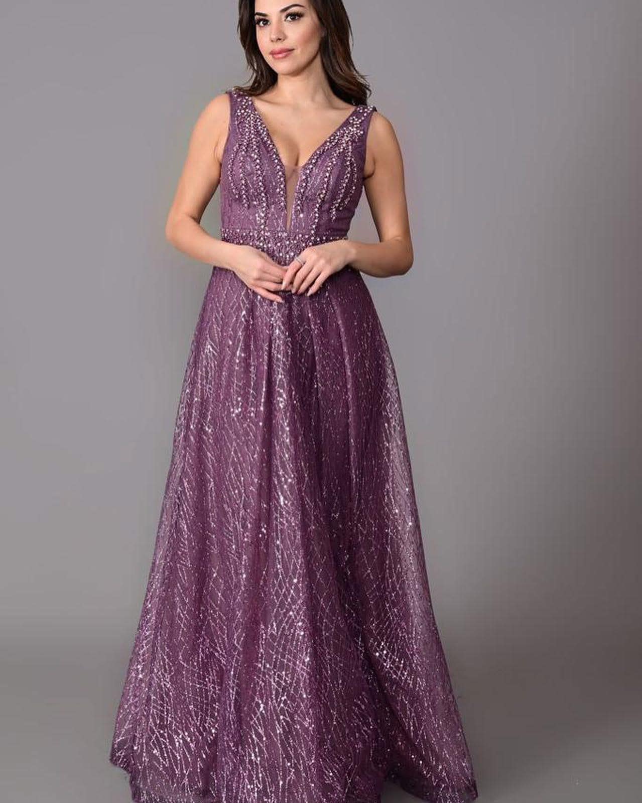 Rochie Lunga Mov DYA745 - imagine 3
