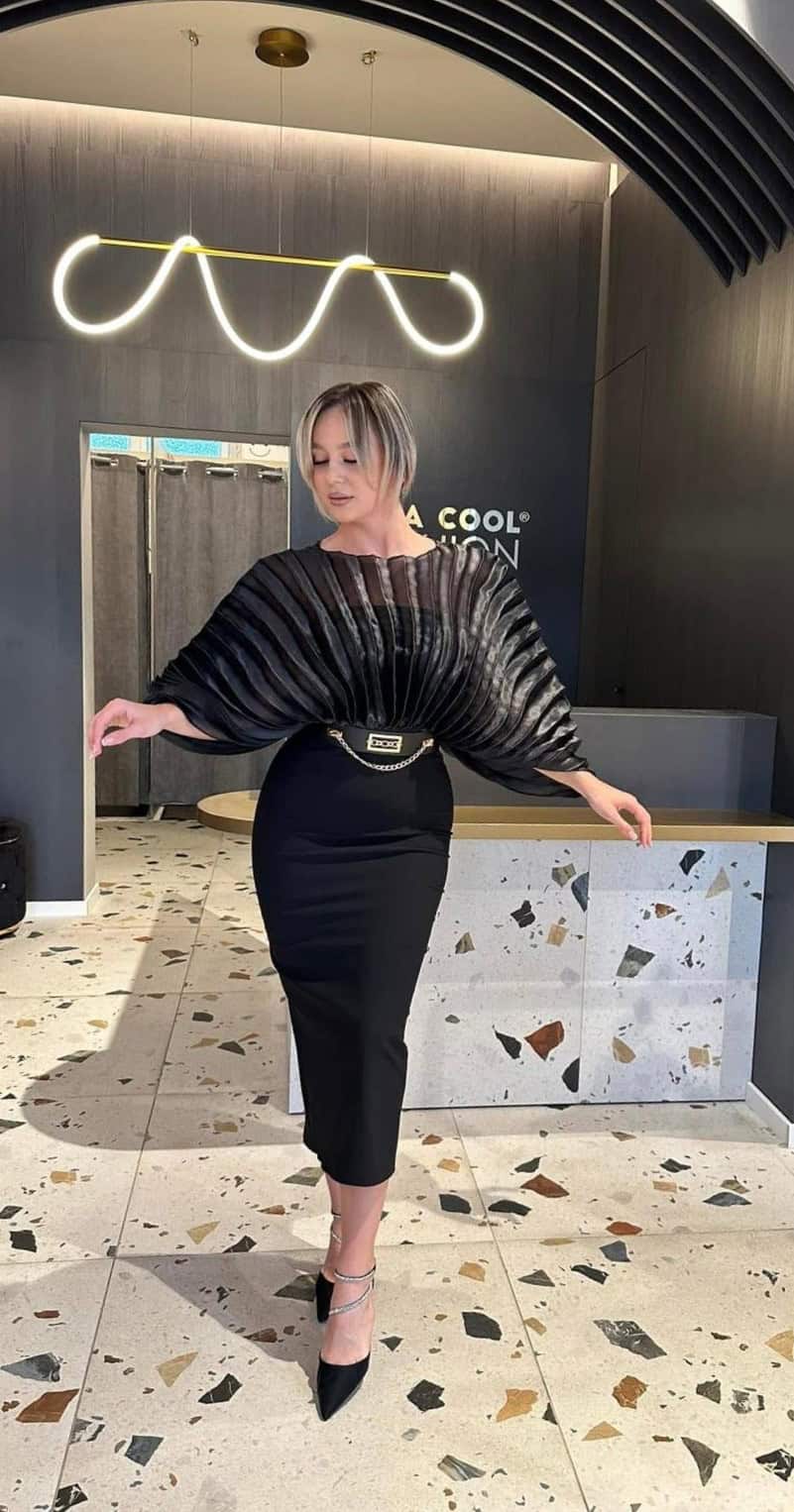 Rochie Midi Negru Evantai DYA747 - imagine 4