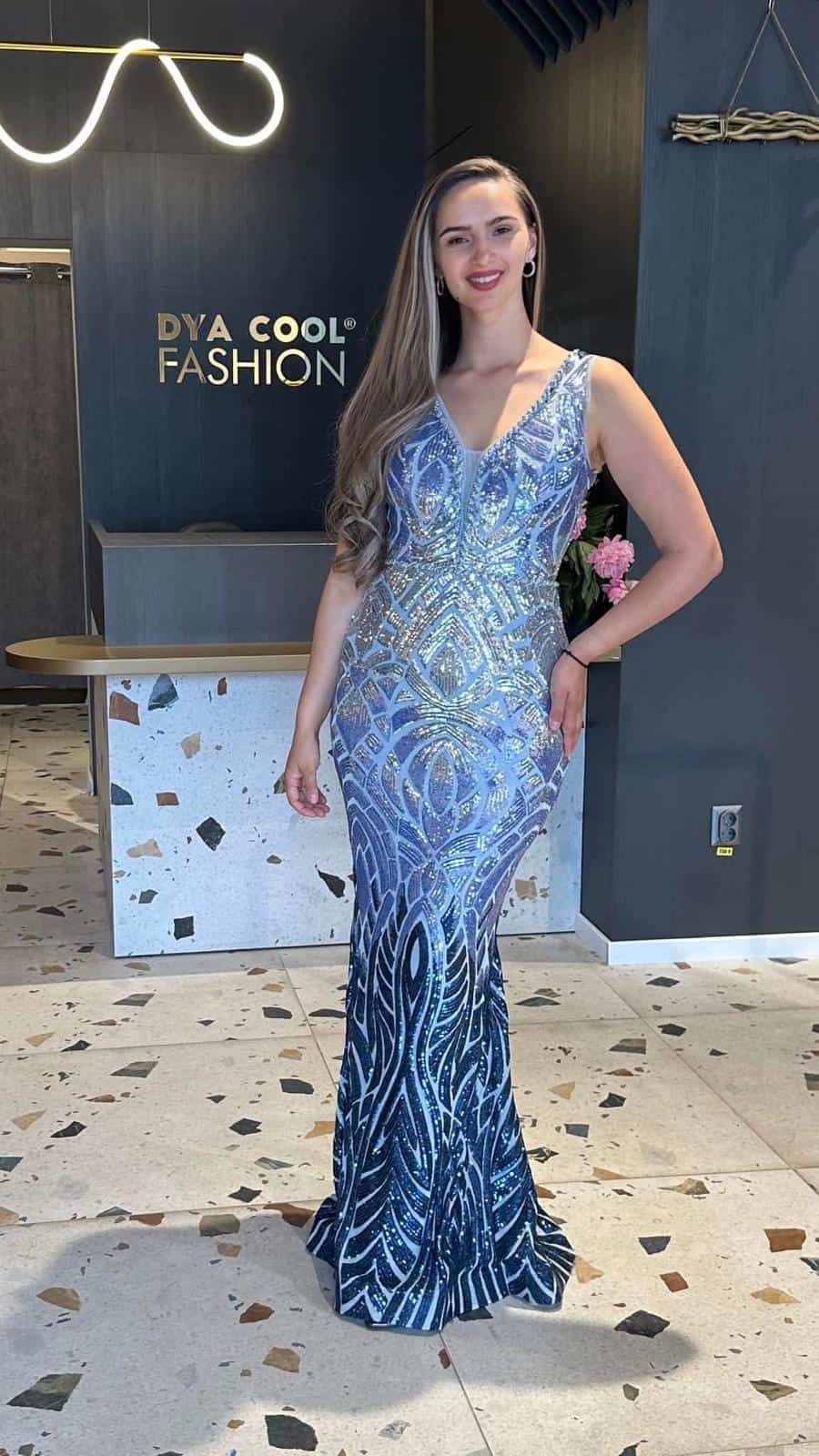 Rochie Lunga Albastru Degrade DYA748 - imagine 3
