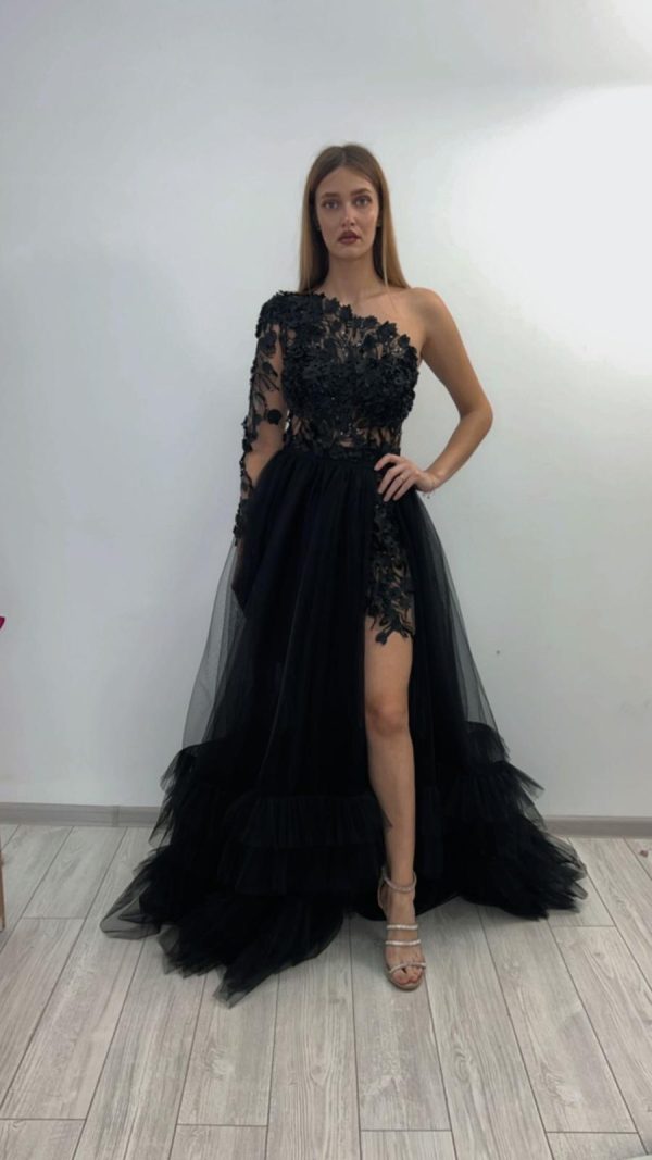 Rochie Lunga Negru Tull DYA785 - imagine 3