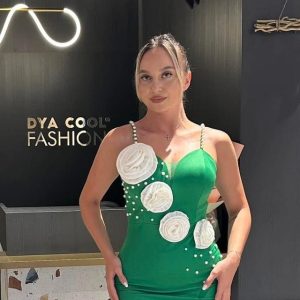 Rochie Midi Verde Cu Flori Albe DYA787