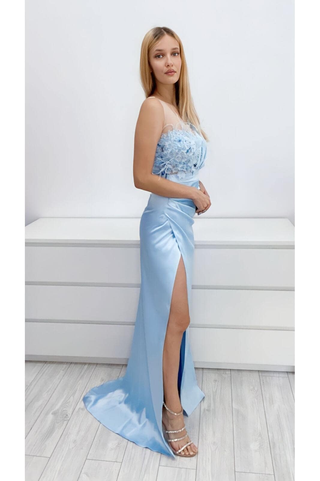 Rochie Lunga Tafta BabyBlue DYA789 - imagine 6