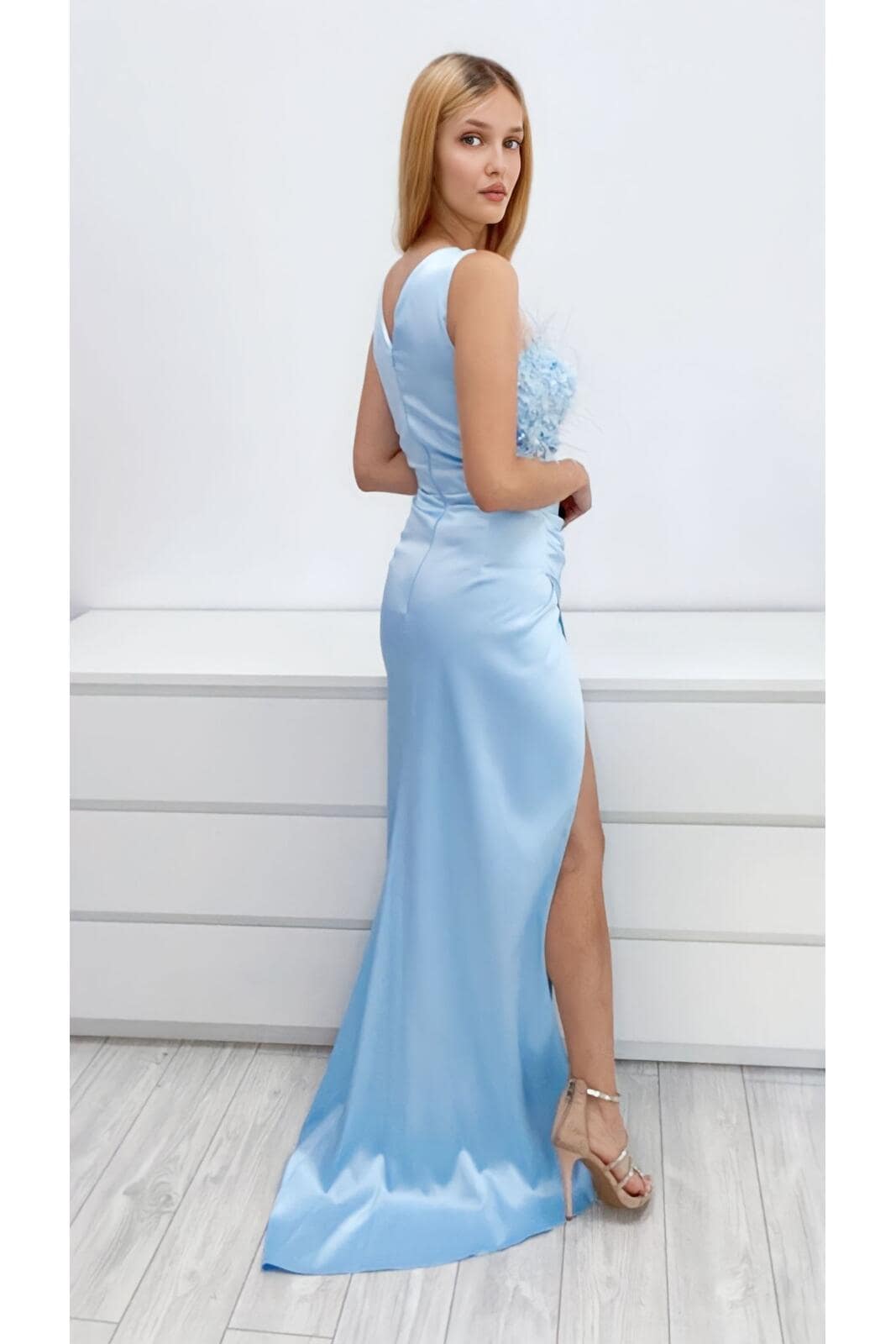 Rochie Lunga Tafta BabyBlue DYA789 - imagine 5