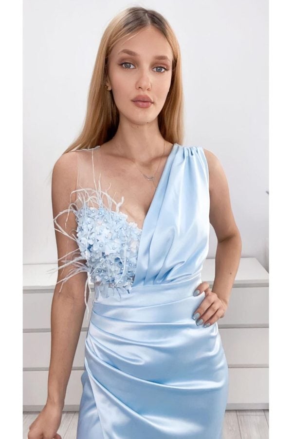 Rochie Lunga Tafta BabyBlue DYA789 - imagine 4