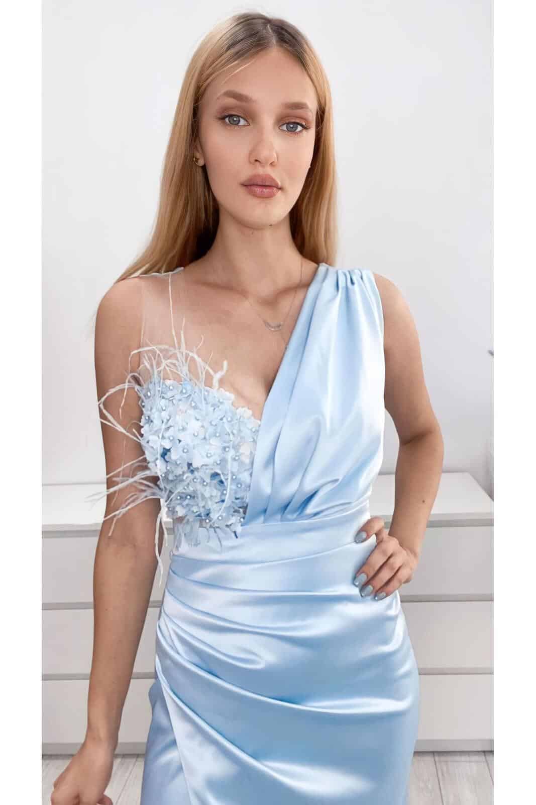 Rochie Lunga Tafta BabyBlue DYA789 - imagine 4
