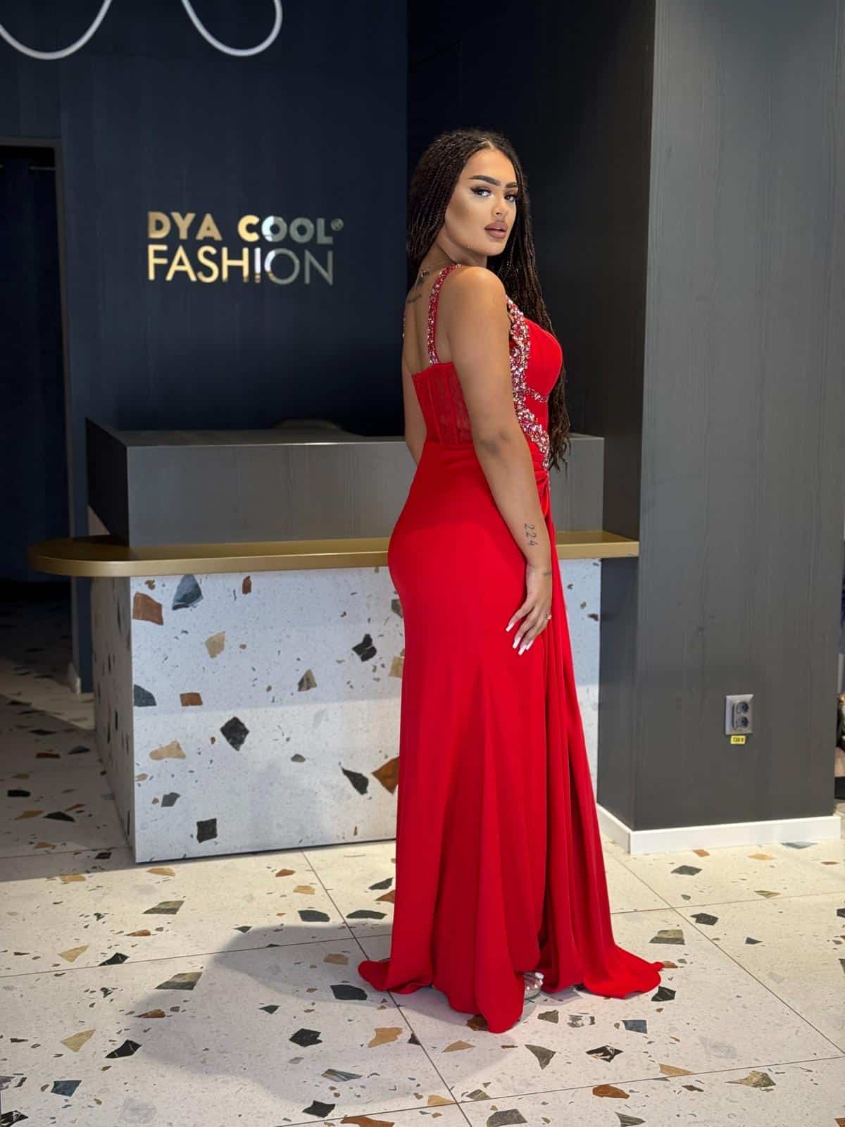 Rochie Lungă Lux Rosu DYA834 - imagine 3