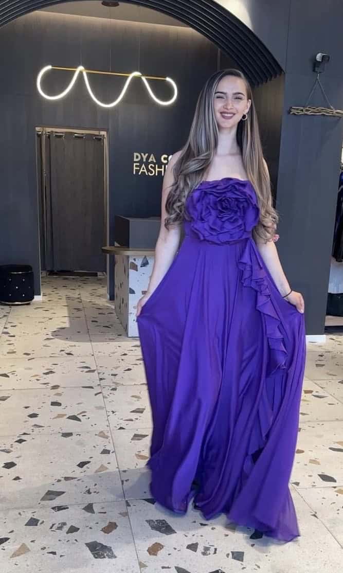 Rochie Lungă Violet Flower DYA813 - imagine 4