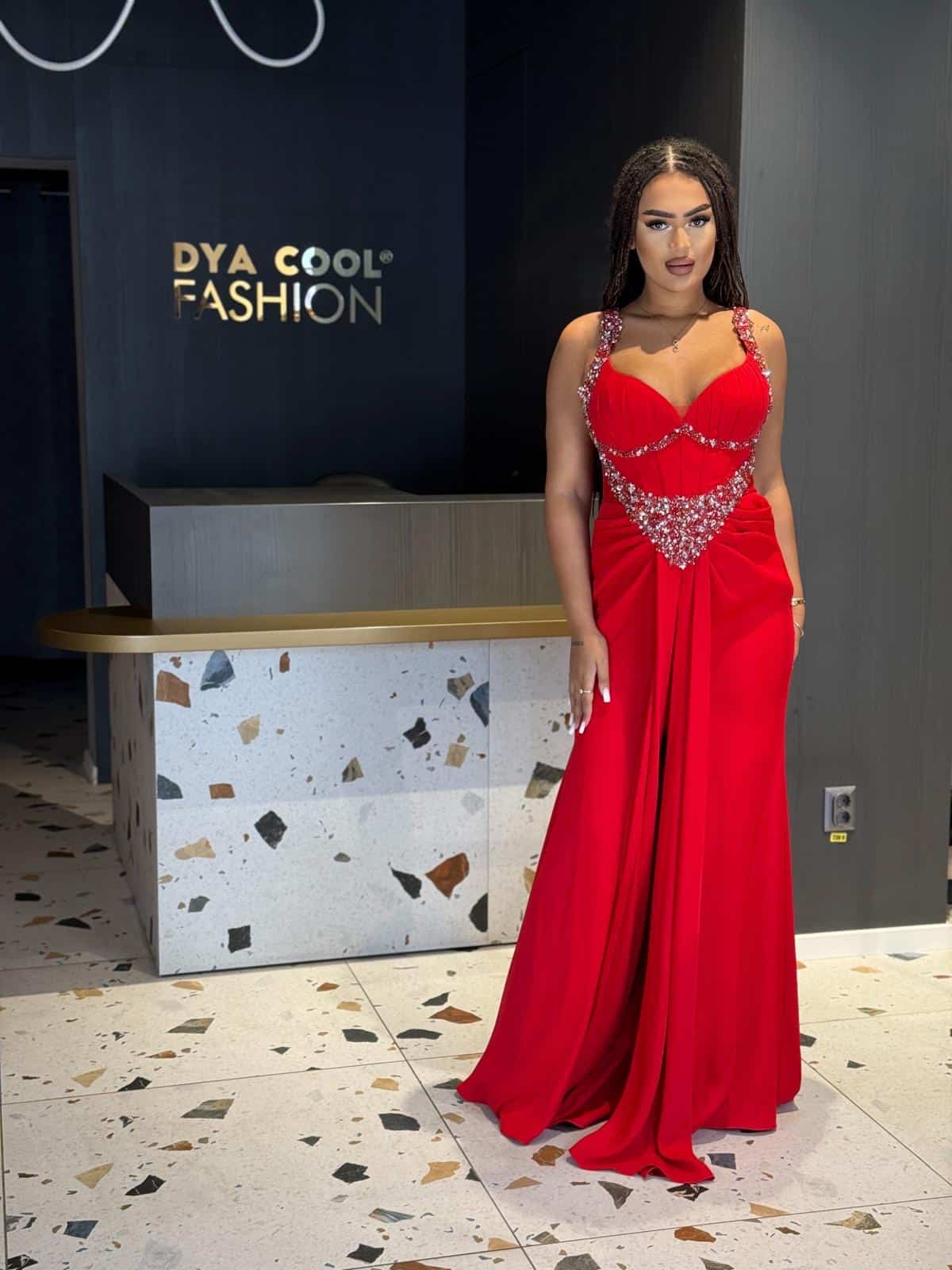 Rochie Lungă Lux Rosu DYA834 - imagine 2