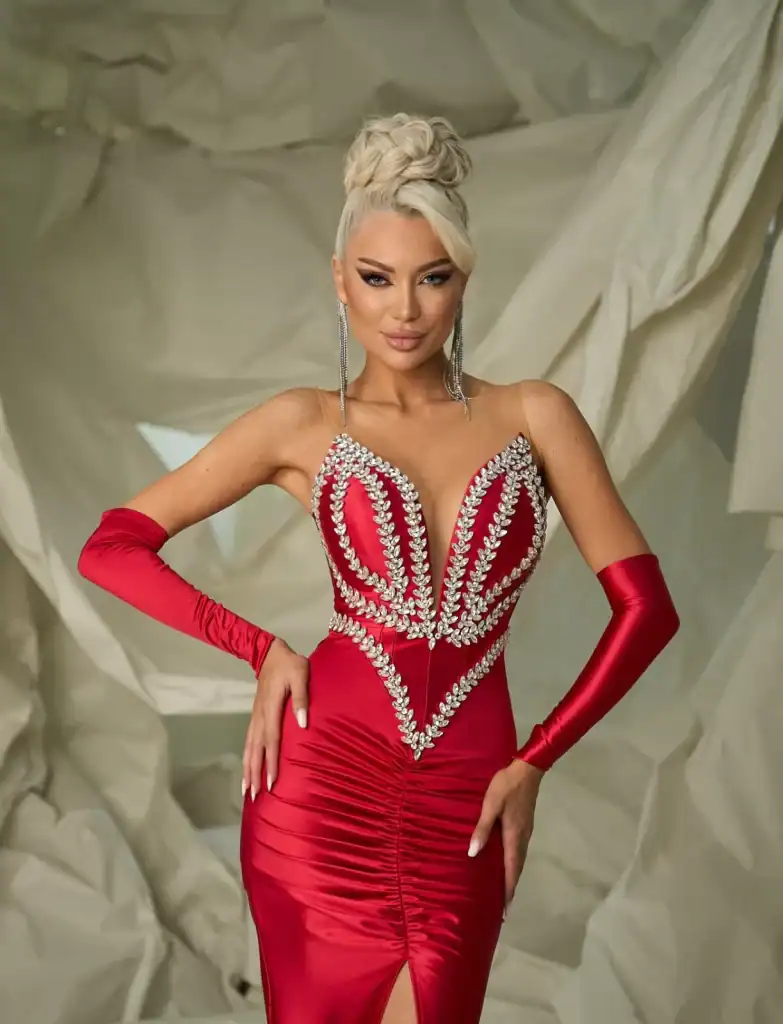 Rochie Lunga din Satin Rosu DYA321