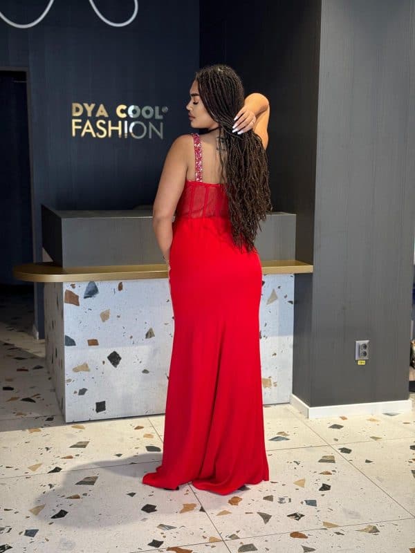 Rochie Lungă Lux Rosu DYA834 - imagine 5