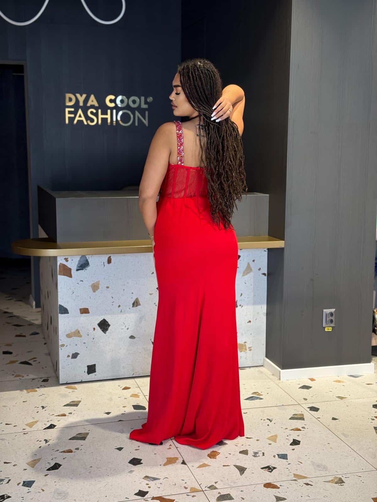 Rochie Lungă Lux Rosu DYA834 - imagine 5