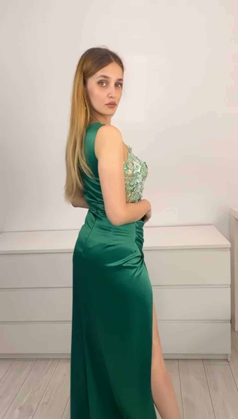 Rochie Lunga Tafta Verde DYA793 - imagine 3