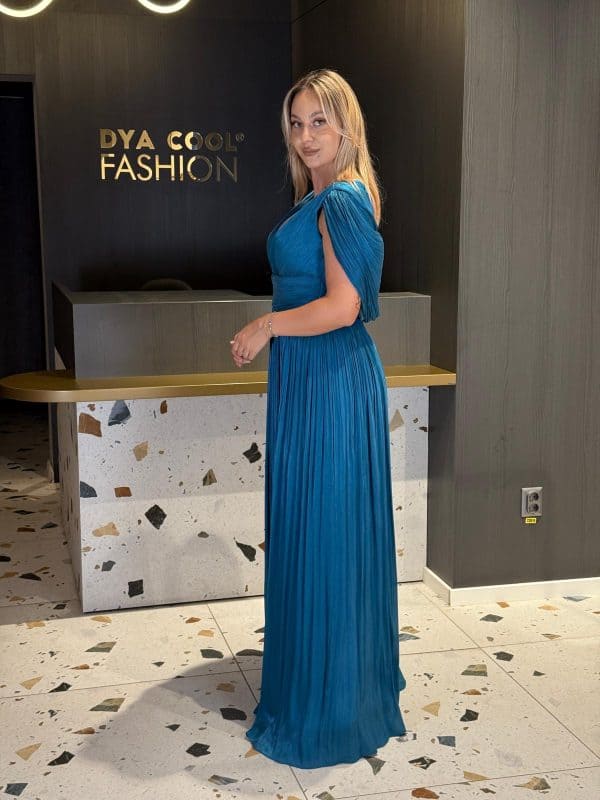 Rochie Lunga Albastru cu Pliuri DYA827 - imagine 4