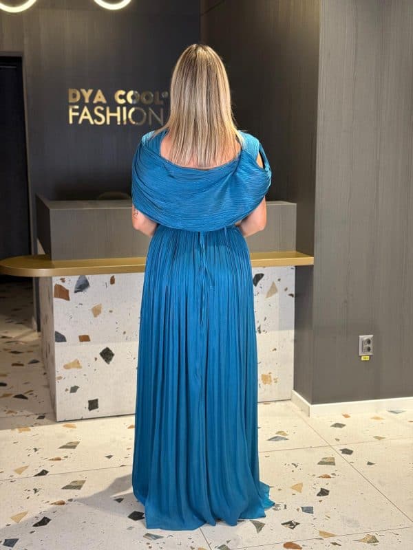 Rochie Lunga Albastru cu Pliuri DYA827 - imagine 5