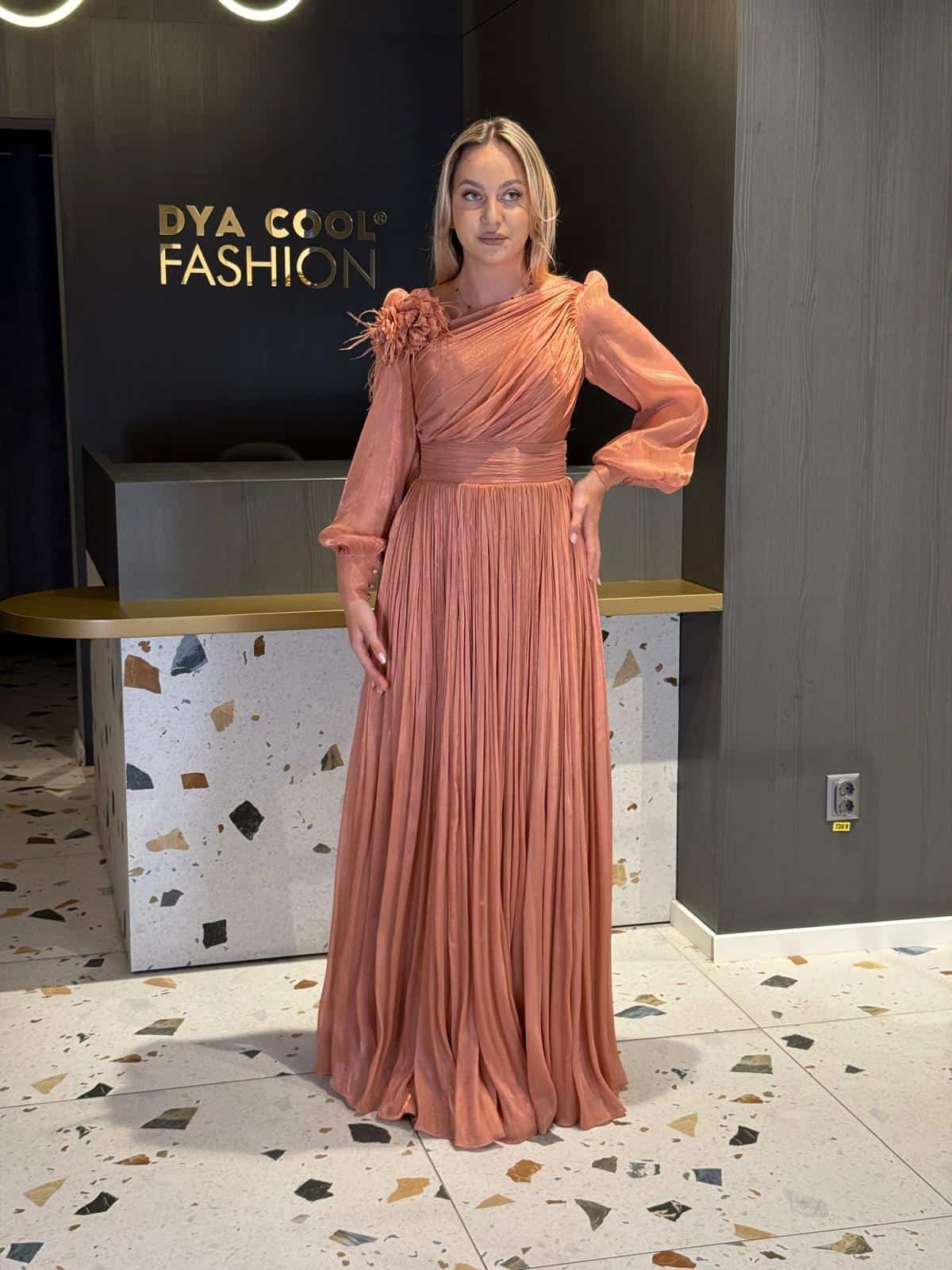 Rochie Lunga Caramiziu cu Pliuri DYA829 - imagine 6