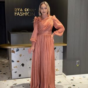 Rochie Lunga Caramiziu cu Pliuri DYA829
