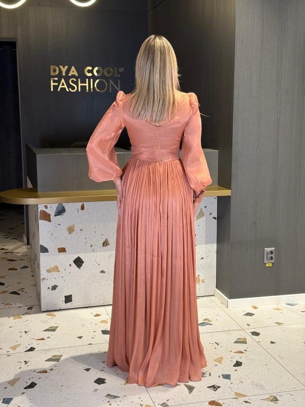Rochie Lunga Caramiziu cu Pliuri DYA829 - imagine 5