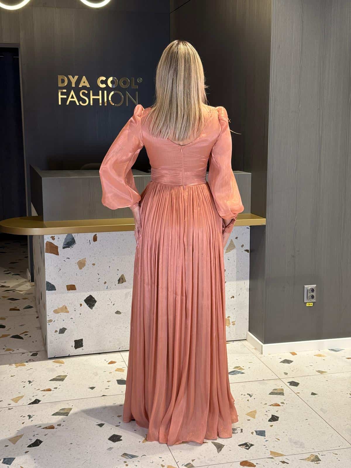 Rochie Lunga Caramiziu cu Pliuri DYA829 - imagine 5