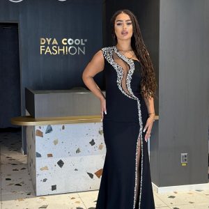 Rochie Lunga Lux Negru cu Cristale DYA837