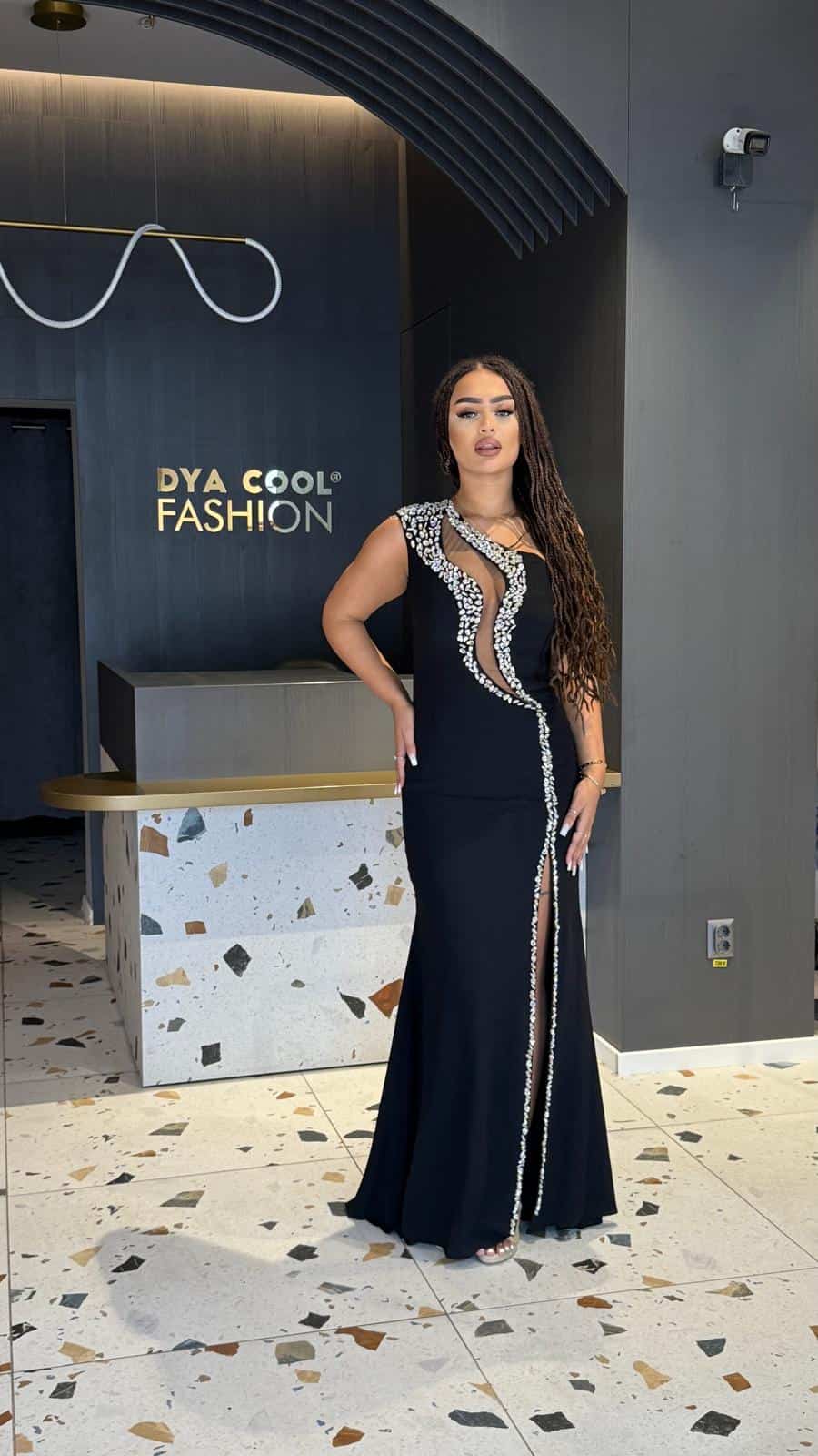 Rochie Lunga Lux Negru cu Cristale DYA837