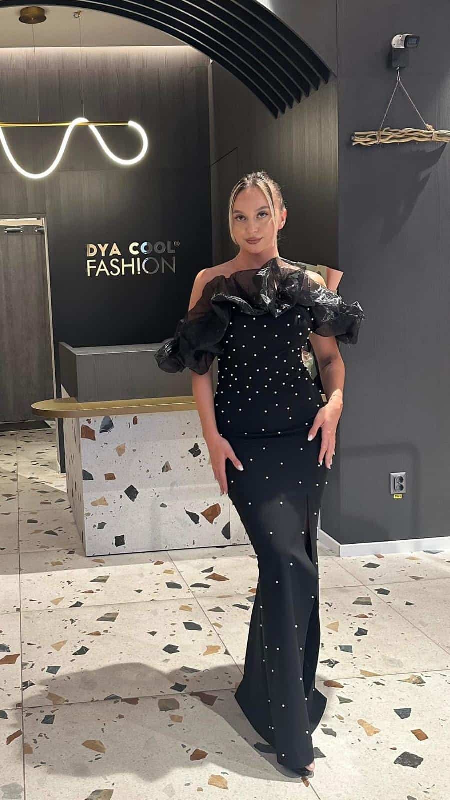 Rochie Lunga Negru cu Perle DYA838 - imagine 2