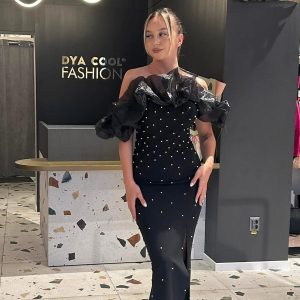 Rochie Lunga Negru cu Perle DYA838