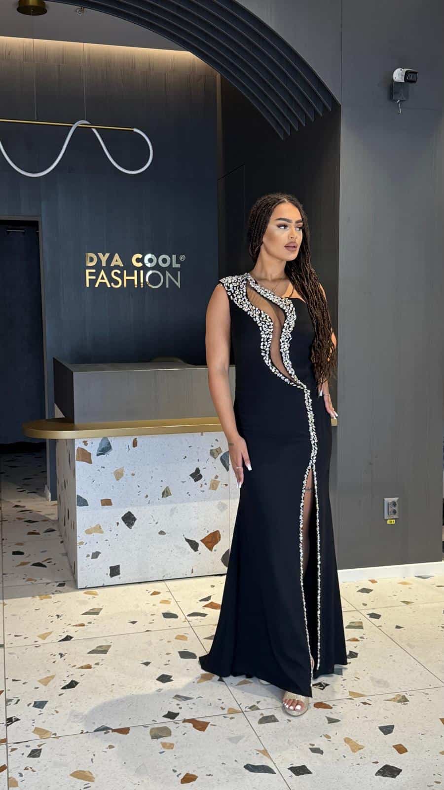 Rochie Lunga Lux Negru cu Cristale DYA837 - imagine 3
