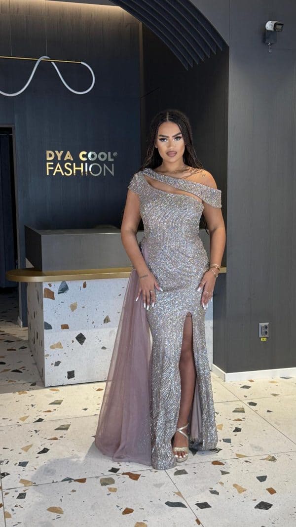 Rochie Lunga Lux Mocca Shine Argintiu DYA841
