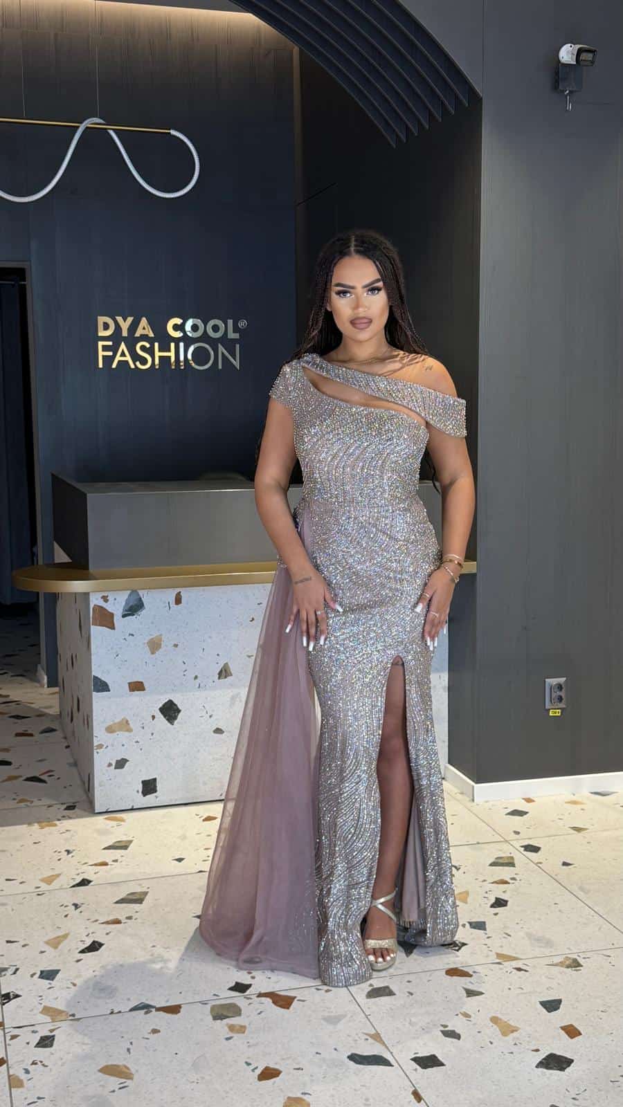 Rochie Lunga Lux Mocca Shine Argintiu DYA841