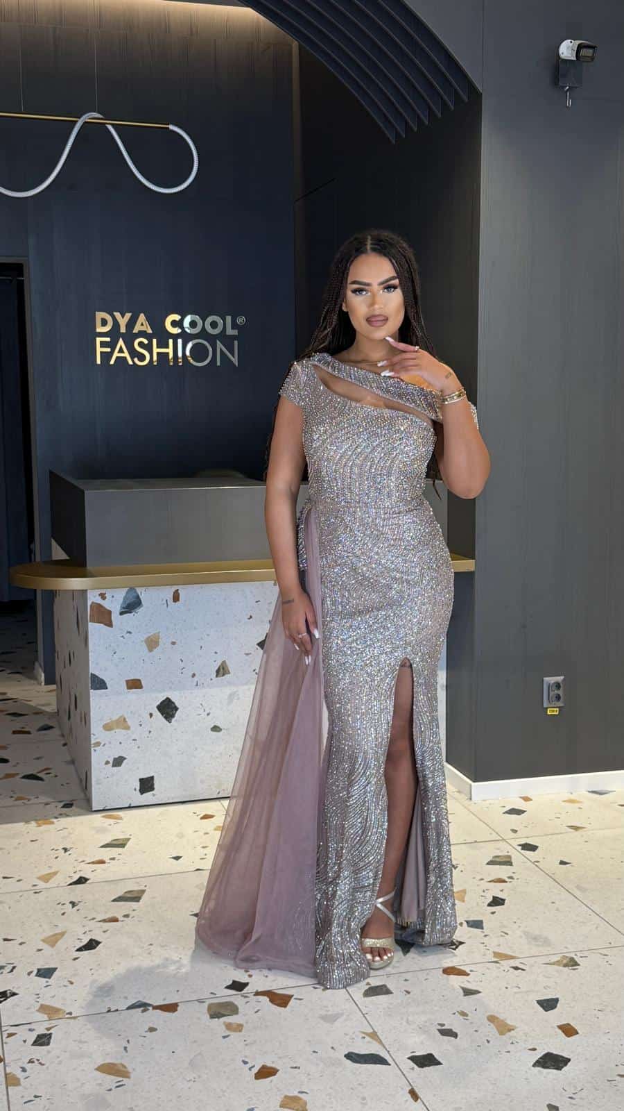 Rochie Lunga Lux Mocca Shine Argintiu DYA841 - imagine 3