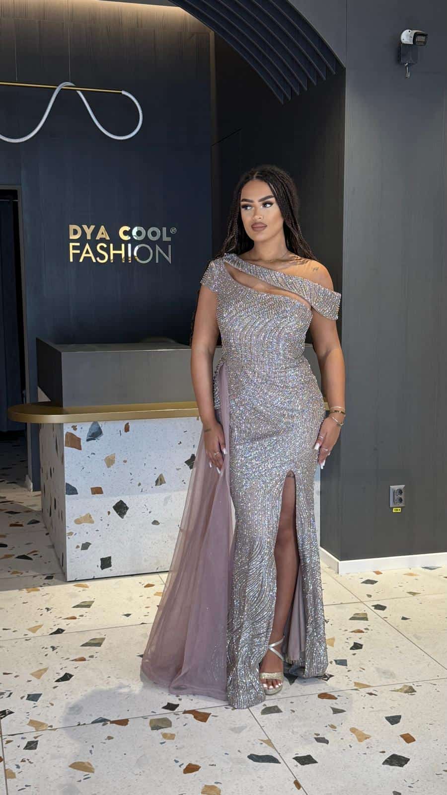 Rochie Lunga Lux Mocca Shine Argintiu DYA841 - imagine 2
