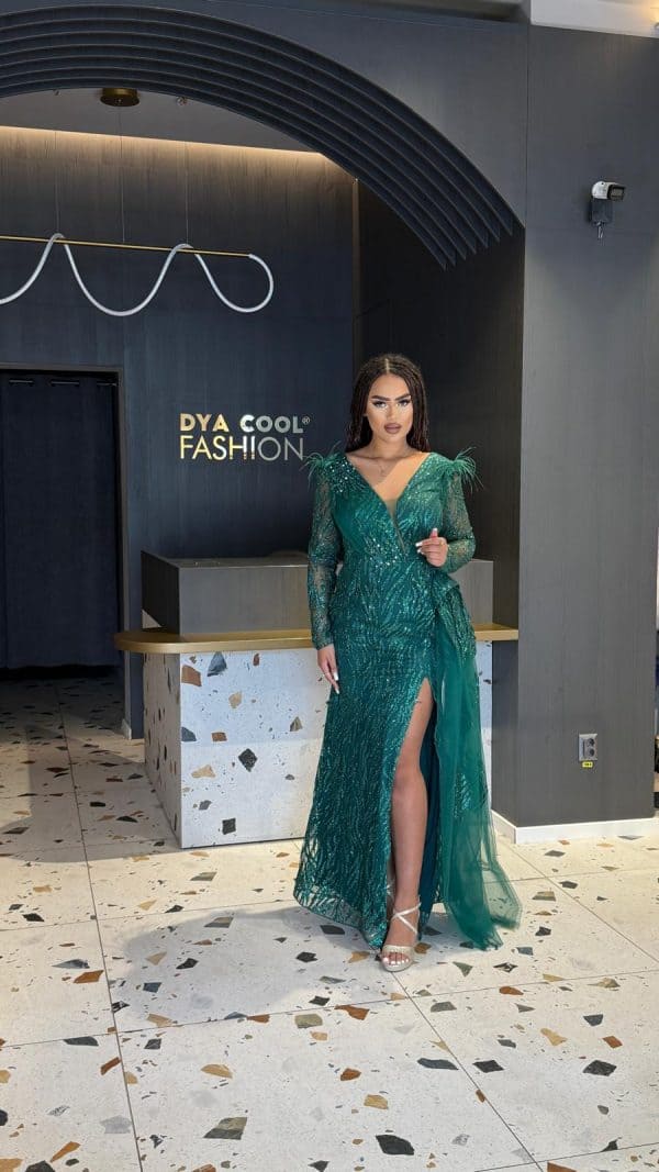 Rochie Lunga Lux Verde DYA842 - imagine 2