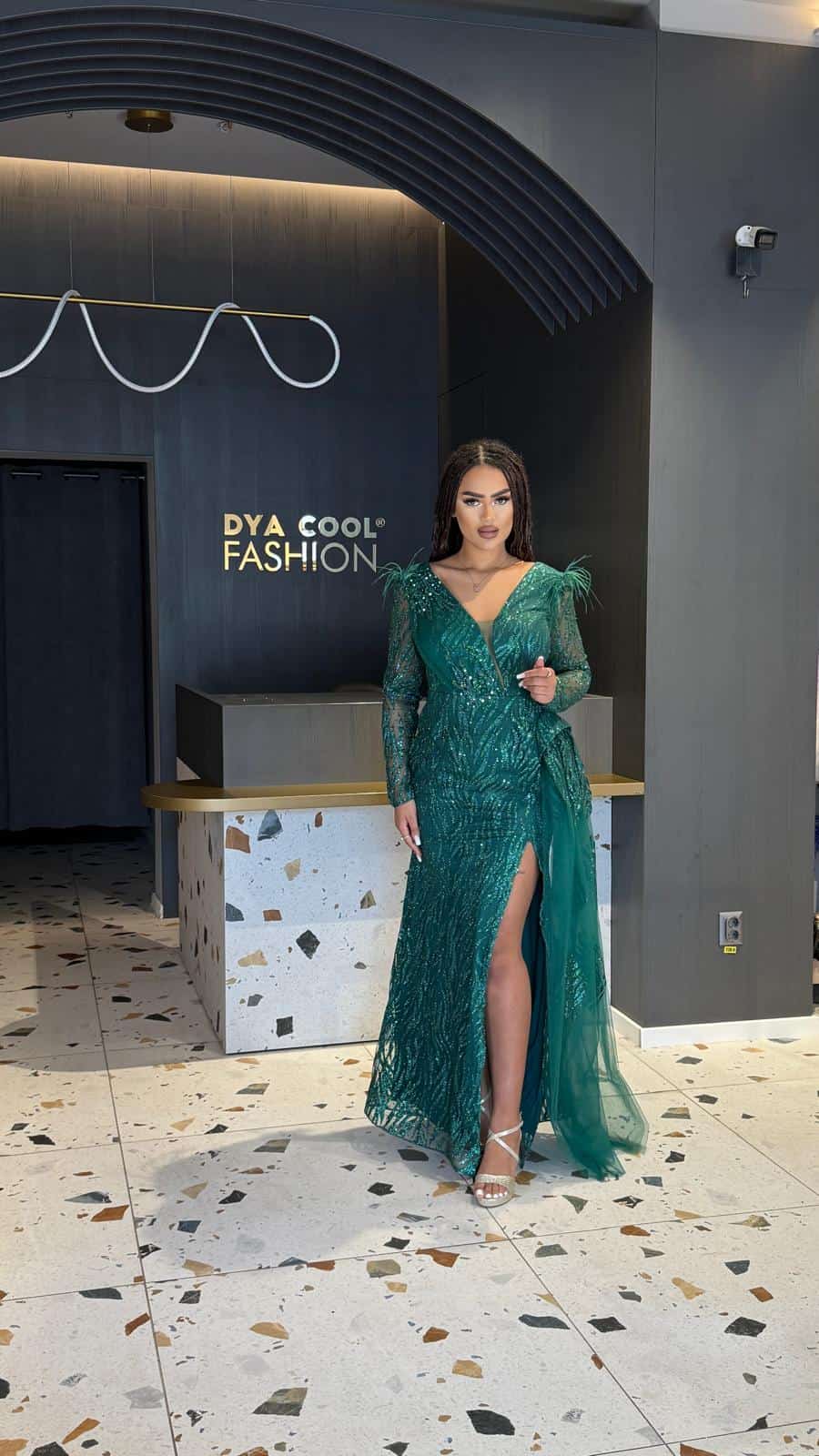 Rochie Lunga Lux Verde DYA842 - imagine 2