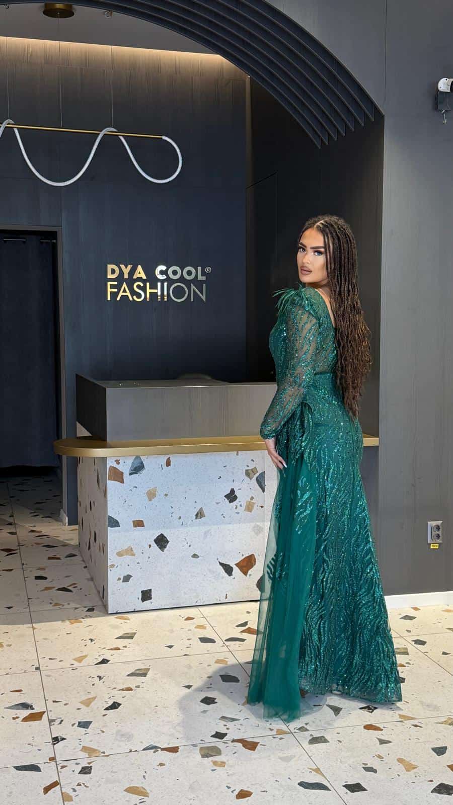 Rochie Lunga Lux Verde DYA842 - imagine 4