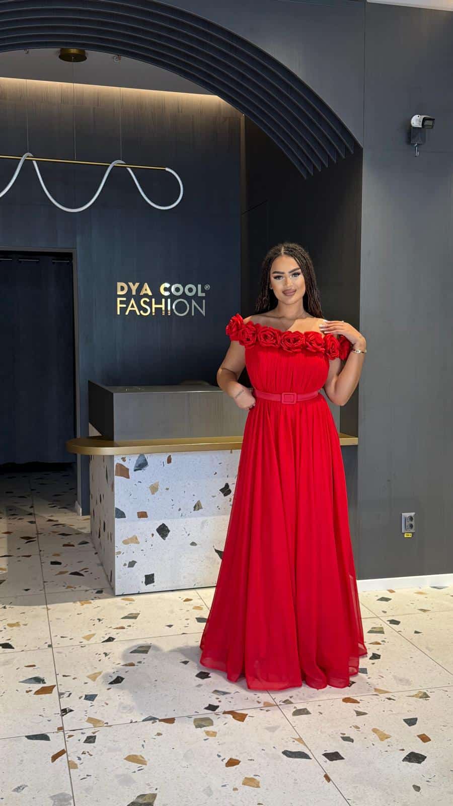 Rochie Lunga Rosu Flower DYA843