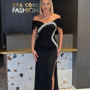 Rochie Lunga Negru cu Cristale  DYA893