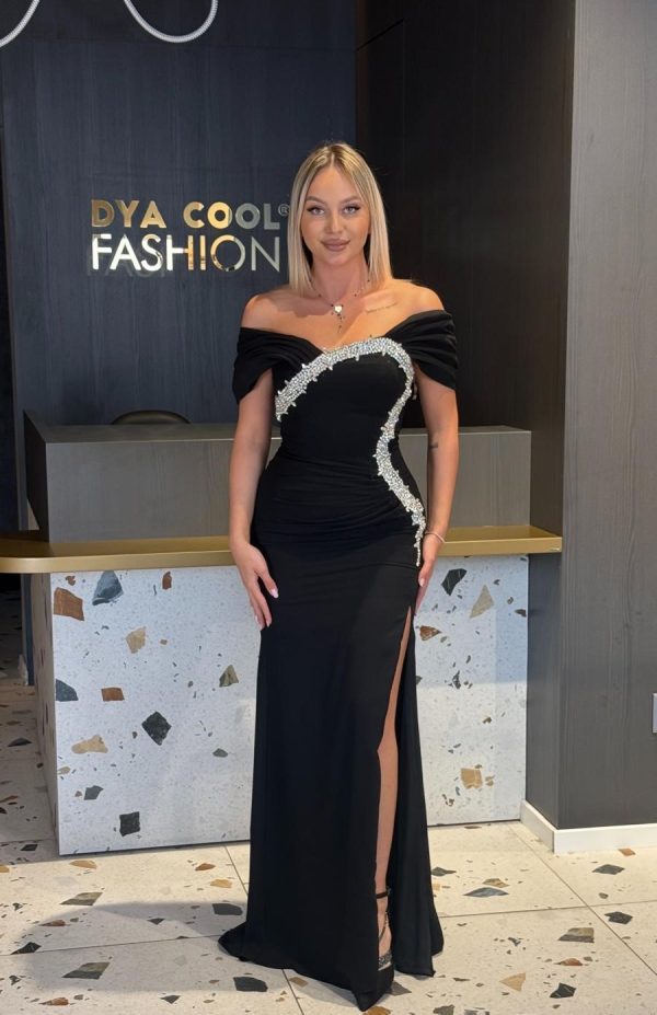 Rochie Lunga Negru cu Cristale  DYA893