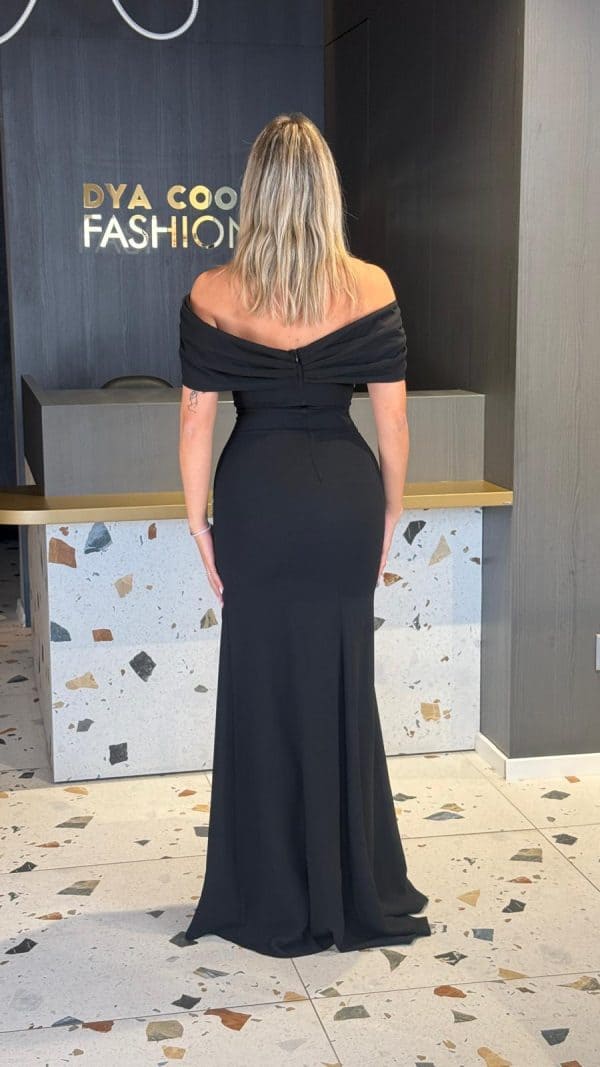 Rochie Lunga Negru cu Cristale  DYA893 - imagine 3