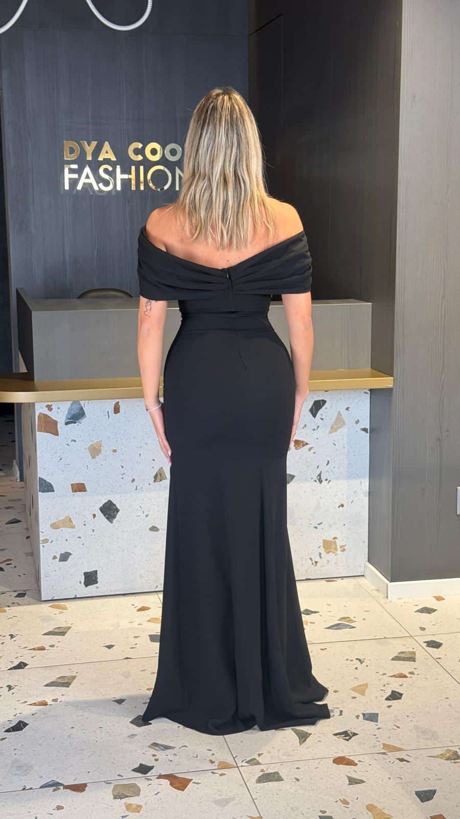 Rochie Lunga Negru cu Cristale  DYA893 - imagine 3