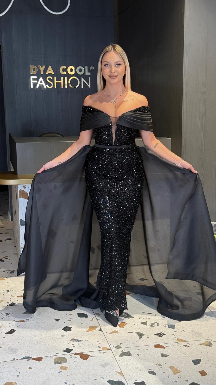 Rochie Lunga  Lux Negru cu Trena DYA899 - imagine 4