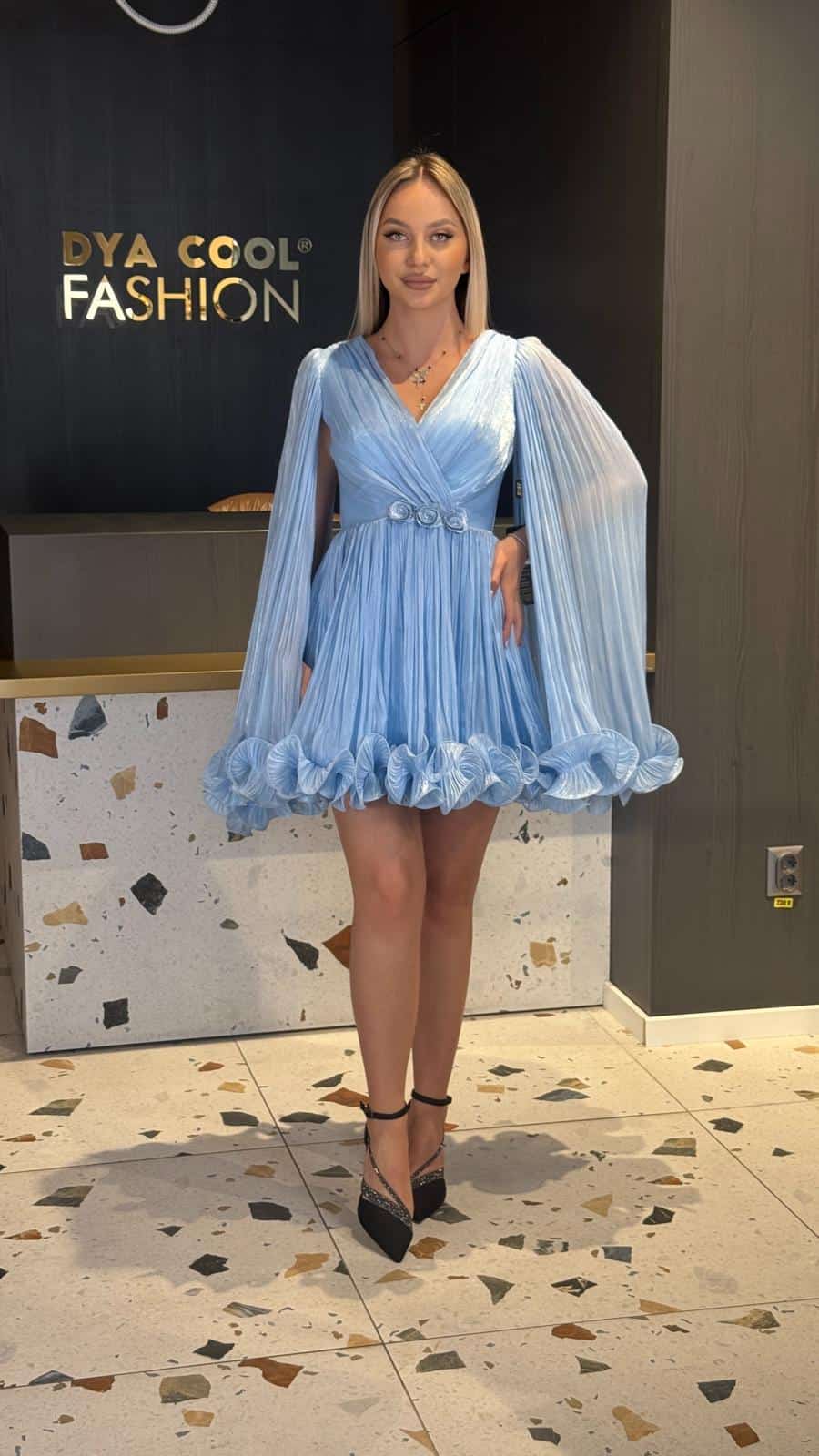 Rochie Scurta Albastru Baby-Blue DYA915 - imagine 4
