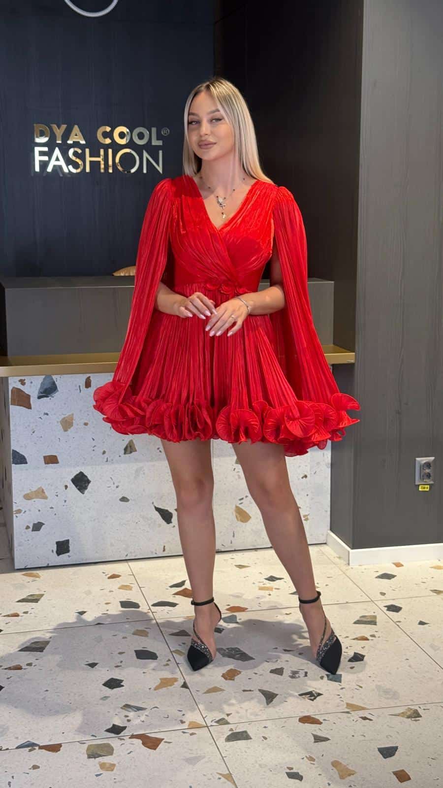 Rochie Scurta Rosu DYA916 - imagine 2