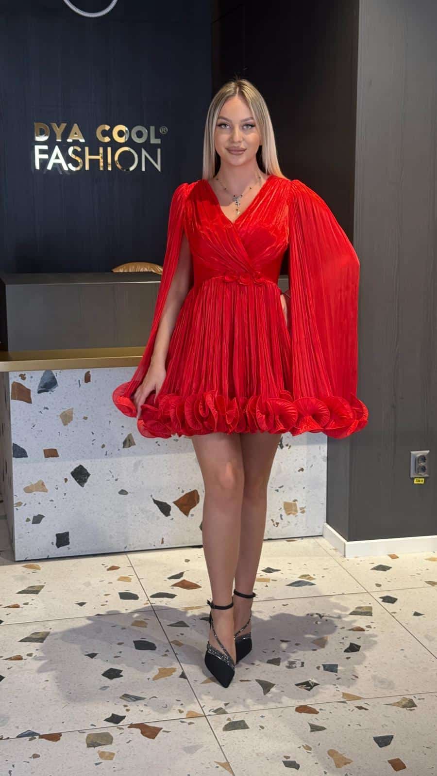 Rochie Scurta Rosu DYA916 - imagine 6