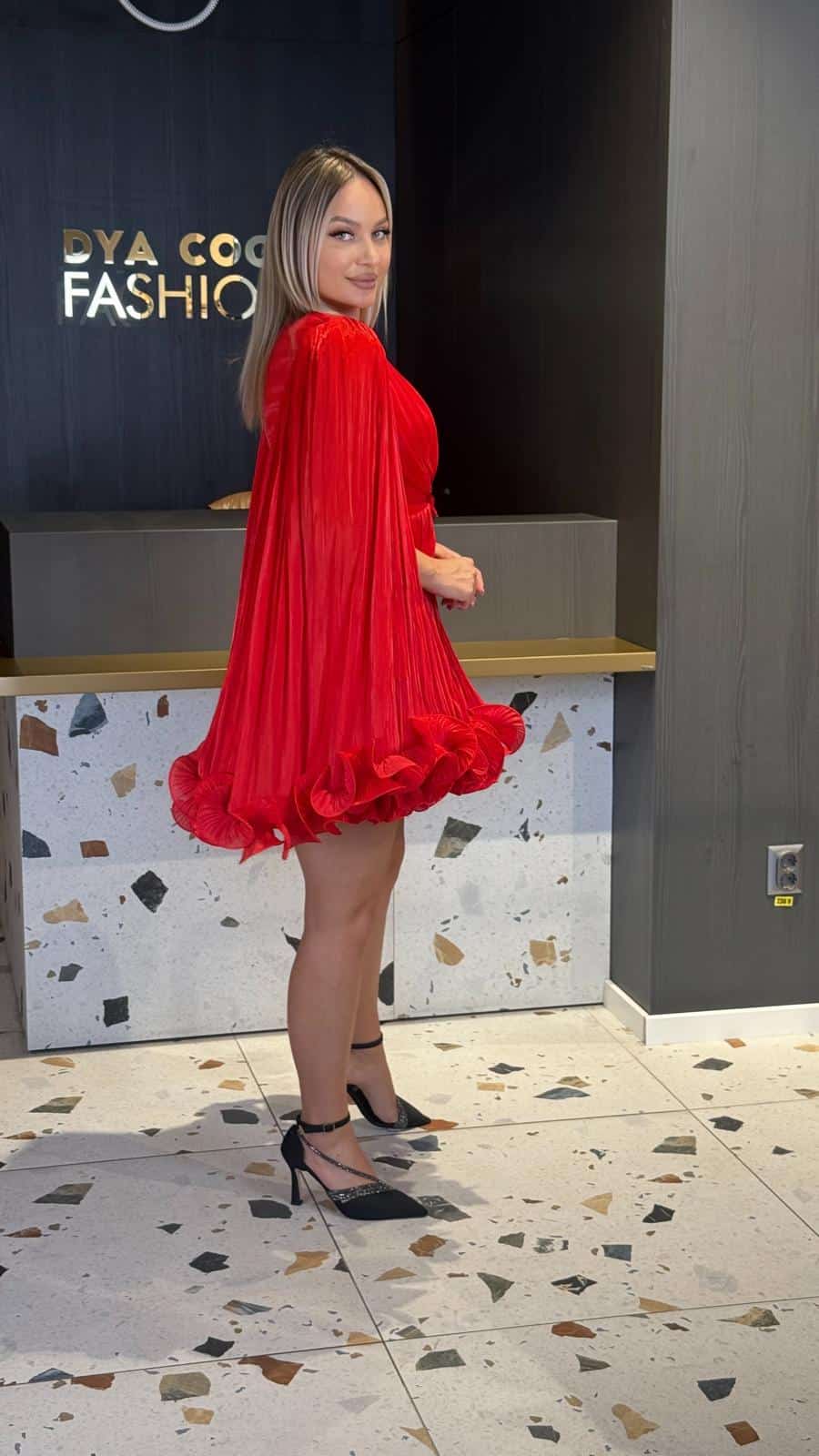 Rochie Scurta Rosu DYA916 - imagine 5
