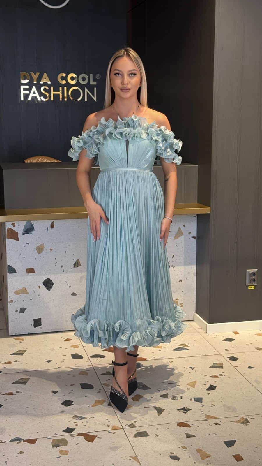 Rochie Midi Eleganta Volane si Pliuri  DYA917 - imagine 3
