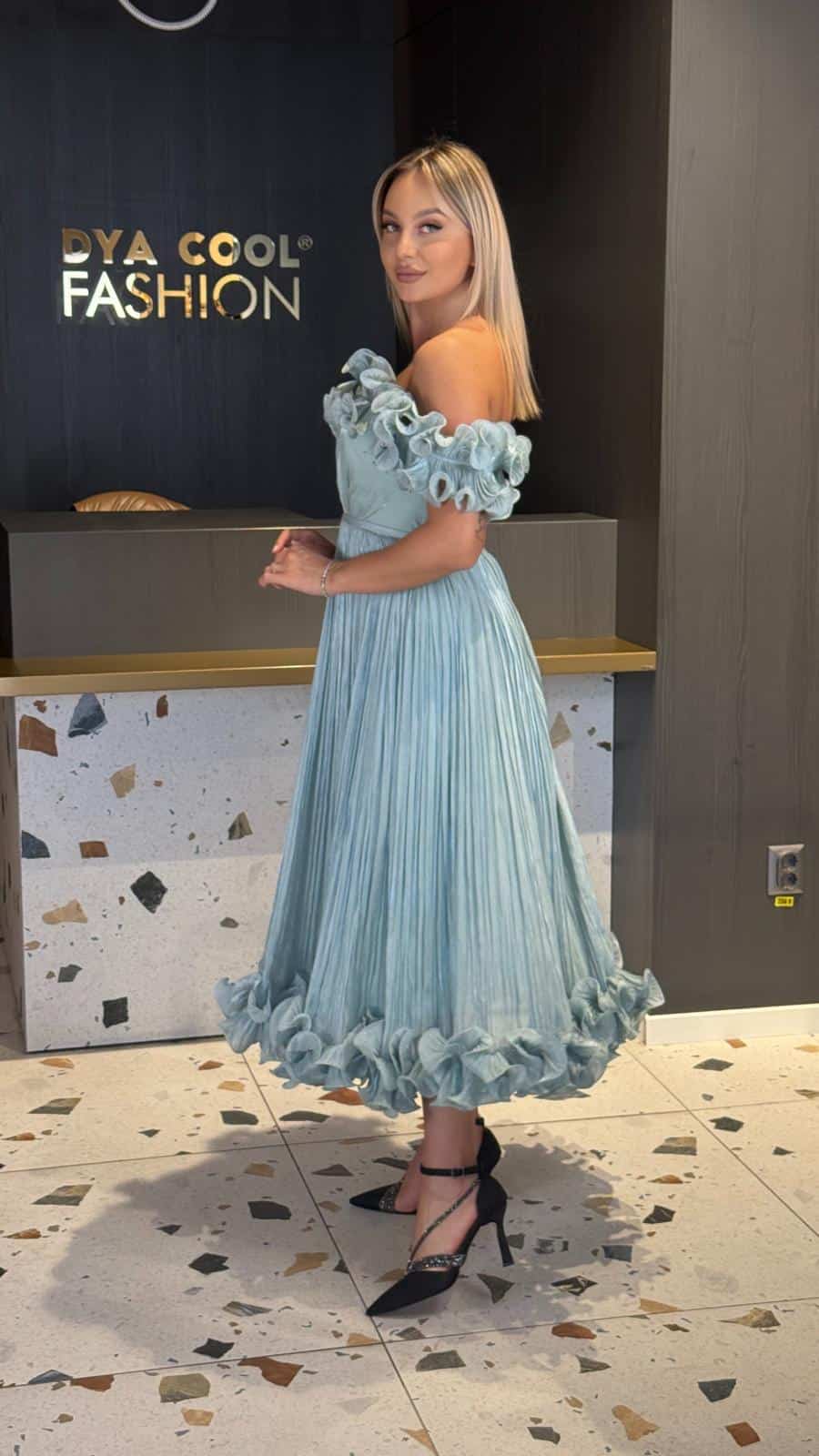 Rochie Midi Eleganta Volane si Pliuri  DYA917 - imagine 2